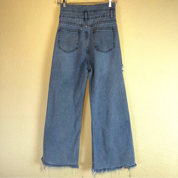 Ashi Studio Cut Out Waist High Rise Wide Leg Jeans Light Wash Sz M - Picture 10 of 14